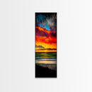 Mountain, Sunset, Water, Framed Canvas Print, Nature Landscape, Moody Wall Art, Dramatic Orange and Black, Rustic Cabin Decor