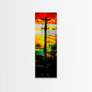 Sunset Utility Pole, Electric Lines, Urban Contrast, Canvas Print, Industrial Wall Art, Bold Colorful Decor, Modern Living Room Art