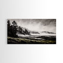 Foggy Hills, Woodland Landscape, Monochrome Art, Canvas Print, Rustic Nature Decor, Peaceful Wall Art, Mountain Art