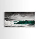 Green Ocean Wave, Dramatic, Black and White, Framed Canvas Print, Coastal Wall Art, Surfer Decor, Beach House Art, Nautical Decor