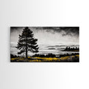 Foggy Pine Tree Art, Landscape Canvas Print, Black and White Painting, Autumn Wall Decor, Cabin Inspired Artwork, Framed Canvas Print