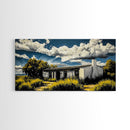 Rustic Desert House, Southwest Wall Art, Western Home Decor, Texas Ranch Art, Adobe House Painting, Earthy Boho Art, Framed Canvas Print