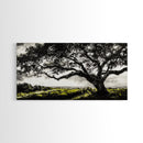 Oak Tree, Scenic Meadow, Black and White Landscape, Framed Canvas Print, Nature Wall Art, Large Canvas Artwork, Living Room Decor