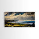 Coastal Bluffs, Ocean Horizon, Cloudy Sky, Framed Canvas Print, Nautical Wall Art, Large Landscape, Living Room Wall Art, Moody Art