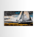 Sailboat Painting, Coastal Nautical, Black and White Boat, Framed Canvas Print, Maritime Decor, Living Room Wall Art, Classic Style