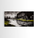 Forest Waterfall, Black and White Landscape, Nature Wall Art, Rustic Lodge Decor, Cabin Home Art, Peaceful River Scene, Canvas Print