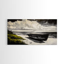 Abandoned Boat, Black White, Seaside Art, Framed Canvas Print, Rustic Beach Decor, Nautical Wall Art, Coastal Print, Office Decor