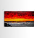 Red Sunset, Ocean Shore, Dramatic Sky, Bold Expressionist Art, Vibrant Landscape, Beach House Decor, Living Room, Canvas Print