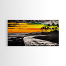 Tropical Beach, Sunset Painting, Ocean Horizon, Modern Coastal Decor, Palm Tree Art, Framed Canvas Print, Living Room Wall Art, Beach Scene