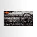 Rustic Wagon Wheel, Western Wall Art, Farmhouse Decor, Vintage Country Style, Black and White Canvas Print, Living Room Wall Art