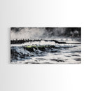Ocean Wave, Coastal Art, Large Wall Art, Black and White Painting, Abstract Seascape, Living Room Decor, Framed Canvas Print, Beach House