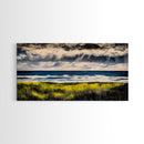Rain Over Ocean, Blue Seascape, Beach House Decor, Coastal Art, Atmospheric Painting, Nature Inspired, Office Wall Art, Framed Canvas Print