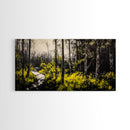 Forest Pathway, Autumn Woodland, Yellow Foliage, Moody Nature Art, Black and White, Peaceful Retreat, Cabin Wall Decor, Framed Canvas Print