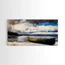 Green Canoe, Tranquil Art, Lake Landscape, Serene Cabin Wall Art, Adventure Home Decor, Living Room Art, Framed Canvas Print