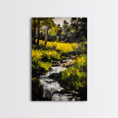 Stream Forest, Impressionist, Framed Canvas Print, Nature Wall Art, Greenery Landscape, Relaxing Home Art, Living Room Decor, Country Style
