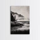 Foggy Forest, Monochrome Wall Art, Nature Landscape, Tranquil Painting, Living Room Decor, Rustic Style, Framed Canvas Print