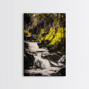 Forest Waterfall, Nature Wall Art, Serene Landscape, Green and Black Art, Tranquil Home Decor, Framed Canvas Print, Bedroom Wall Art