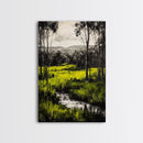 Green Meadow, Forest, Landscape Art, Nature Print, Framed Canvas Print, Bedroom Wall Art, Rustic Home Decor, Boho Aesthetic