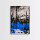 Mountain Wilderness, Winter Landscape, Blue Trees, Framed Canvas Print, Cabin Wall Art, Outdoor Lover Gift, Serene Nature Art