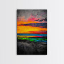 Sunset Glow, Vibrant Landscape, Nature Art, Framed Canvas Print, Dramatic Sky Painting, Fall Home Decor, Large Wall Art, Beach Scene