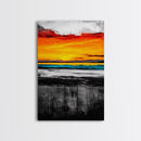 Sunset Reflection, Dramatic Skies, Ocean Scene, Framed Canvas Print, Vibrant Seascape, Living Room Wall Art, Fall Painting, Coastal Decor