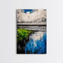 Ocean Reflections, Coastal Wall Art, Blue Abstract Beach Scene, Seascape Framed Canvas Print, Modern Home Decor, Living Room Wall Art