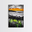 Sunset Ocean, Coastal Wall Art, Black White Seascape, Framed Canvas Print, Beach House Decor, Dramatic Sky, Nautical Artwork