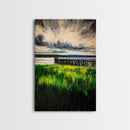 Lakeside Pier, Landscape Painting, Framed Canvas Print, Nature Wall Art, Blue Sky Art, Serene Lake View, Living Room Decor