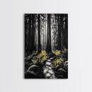 Redwood Forest, Tall Trees, Nature Path, Canvas Print, Moody Wall Art, Black and White Painting, Rustic Home Decor, Cabin Artwork