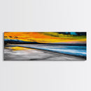 Dramatic Beach Sunset, Golden Coastal Painting, Moody Ocean Wall Art, Vibrant Seascape Print, Tropical Home Decor, Framed Canvas Print