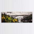 Forest Bridge, Scenic Landscape, River Valley, Canvas Print, Rustic Wall Art, Cabin Decor, Nature Inspired, Living Room Art, Moody Aesthetic