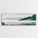 Foggy Mountains, Misty Forest Scene, Serene Nature Art, Minimalist Wall Decor, Framed Canvas Print, Bedroom Wall Art, Green Tones, Tranquil Vibes