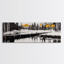 Forest Reflection, Wooden Bridge, Still Water, Black and White, Framed Canvas Print, Minimalist Wall Art, Living Room Art, Nature Decor