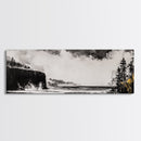 Cliffside Ocean, Dramatic Seascape, Moody Coast, Monochrome, Framed Canvas Print, Coastal Wall Art, Nautical Decor, Large Wall Art