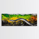 Abstract Snake, Vibrant Reptile Art, Jungle Theme, Wildlife Painting, Green and Yellow, Bold Nature Print, Framed Canvas Print