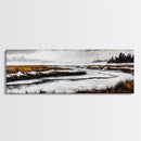 Snowy River Artwork, Mountain Landscape Painting, Rustic Winter Decor, Black and White Wall Art, Nature Print, Living Room Art, Canvas Print
