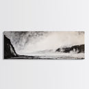 Misty Ocean, Coastal Hills, Foggy Landscape, Framed Canvas Print, Black and White Art, Monochrome Painting, Nature Wall Art, Office Decor