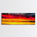 Fiery Sunset, Dramatic Sky, Framed Canvas Print, Ocean Horizon, Vibrant Home Decor, Contemporary Sunset Art, Bedroom Wall Art