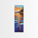 Sunset Water, Church View, Serene Horizon, Framed Canvas Print, abstract water reflections, spiritual art, peaceful living room wall decor