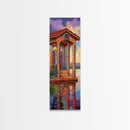 Waterfront Villa, Reflection Art, Framed Canvas Print tropical lakeside retreat, bold sunset colors, living room or dining room decor