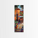 Cart Villa, Garden, Framed Canvas Print, Vibrant Mexican courtyard with wooden cart painting, hacienda decor, hallway rustic wall art