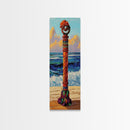 Coastal Totem, Bold, Art, Framed Canvas Print tropical tribal decor, ocean beach vibes, colorful surfside pole painting, seaside living room