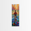 Woman Water, Sunset, Canvas Print, Bohemian Abstract Wall Art, Feminine Bedroom Decor, Sunset Painting, Vibrant Beach Vibes