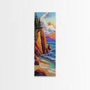 Rocky Coast, Ocean Cliffs, Sunset Mountain Seascape, Framed Canvas Print, Nature Landscape Wall Art, Fall Living Room Wilderness Decor