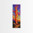 Fire Dusk, Mountains Vibrant – Scenic Bonfire Painting, Vibrant Nature Decor, Framed Canvas Print, Autumn Outdoor Living Room Art