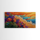 Beach Flowers, Sunset, Coastal Decor Canvas Print, Colorful Ocean Landscape, Tropical Boho Art, Living Room Beach Wall Art