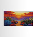 Sunset Ocean, Path, Canvas Print, Coastal sunset landscape, hallway tropical art, bright colorful decor, Beach House Wall Art