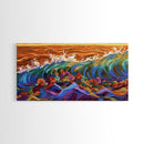 Sunset Ocean, Bold Waves, Color Splash, Canvas Print, Vibrant Seascape Art, Beach House Decor, Coastal Living Room Wall Art