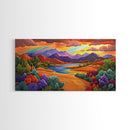 Rainbow Sky, Desert River, Mountain View, Canvas Print, Scenic Landscape Wall Art, Colorful Fall Decor, Living Room Statement Piece