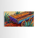 Painted Wagon, Rustic Charm, Color Pop, Framed Canvas Print, Western Farmhouse Wall Art, Vibrant Kitchen Print, Entryway Decor